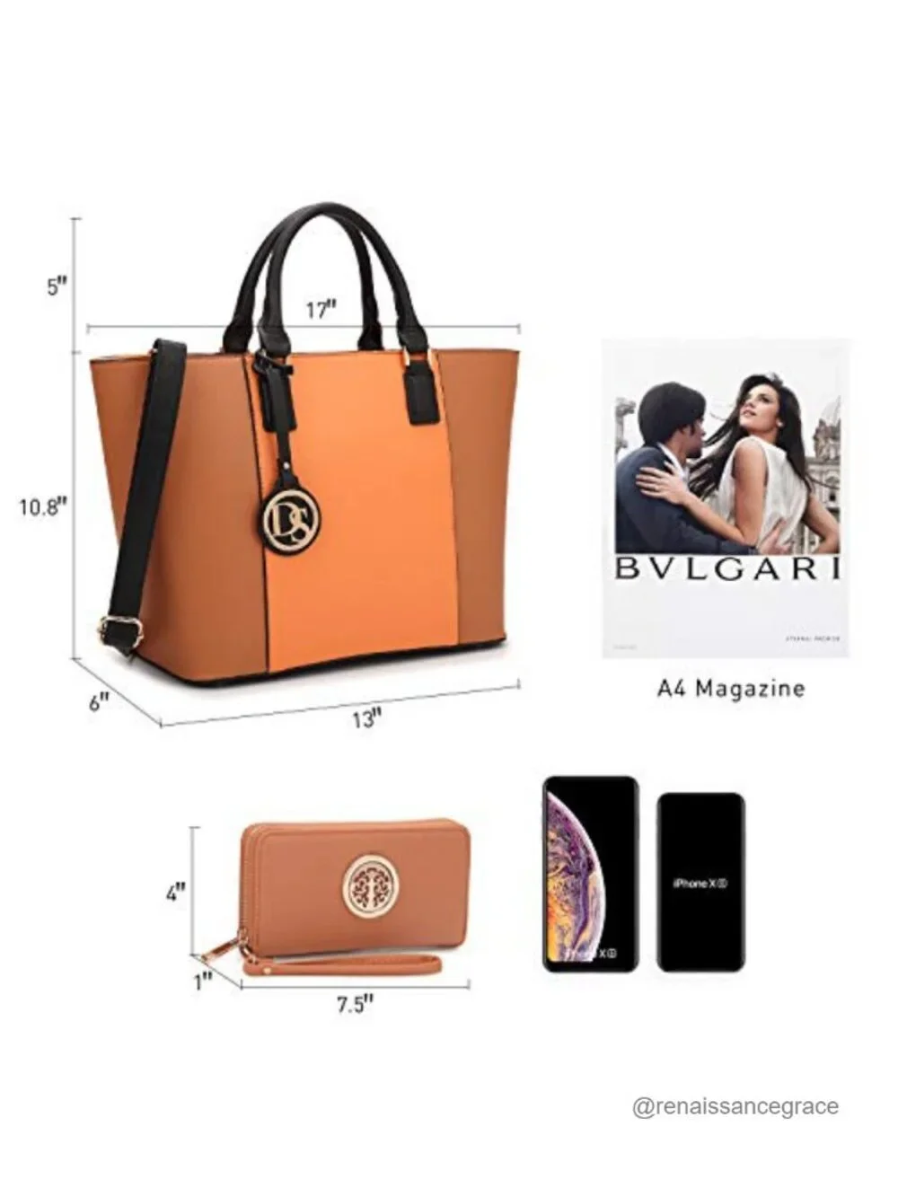 Vegan Leather Satchel Tote with Wallet, Laptop Shoulder Bag Work Purse